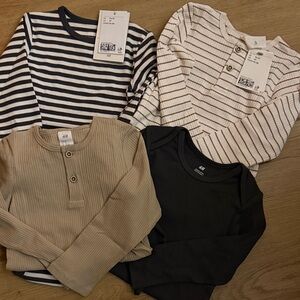 H&M Kids Long Sleeve Tops - Black, Tan, White, Brown